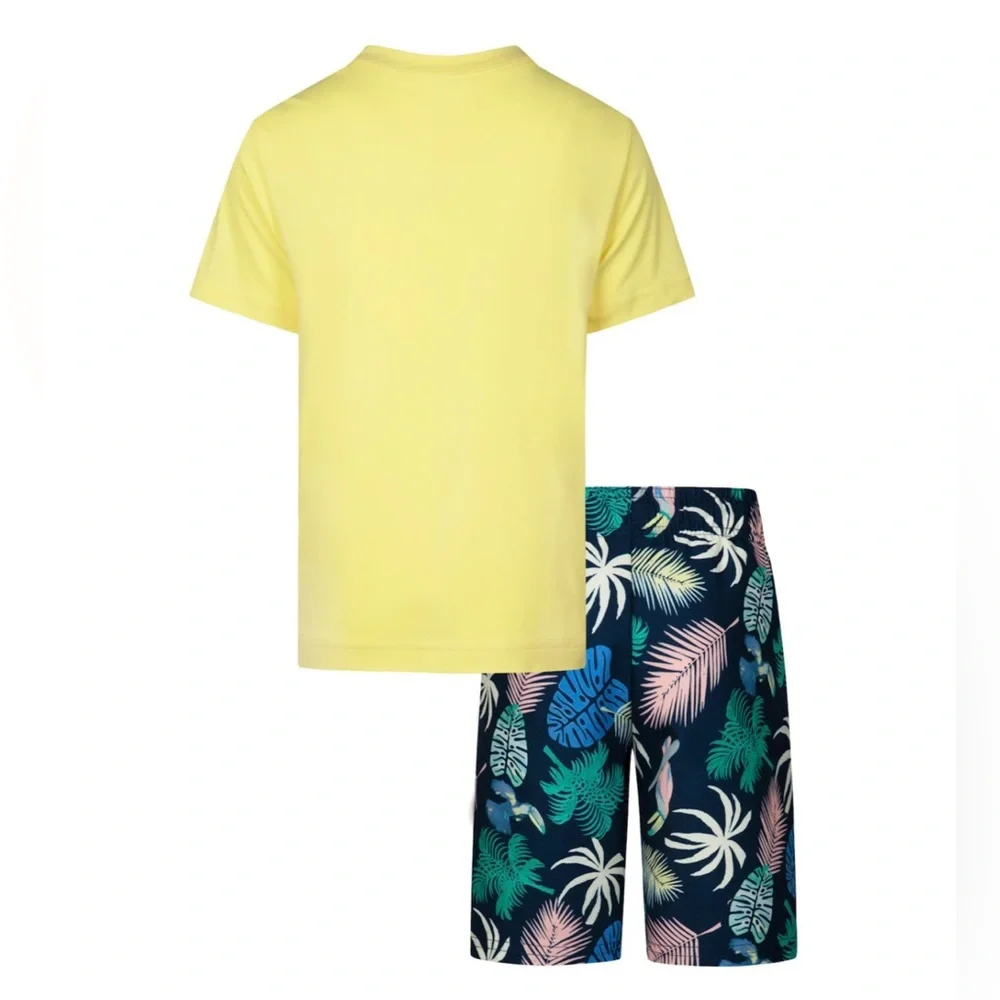 NEW Little Boy Hurley Tropical H2O-Dri UPF Rashguard & Drawstring Swim Trunks